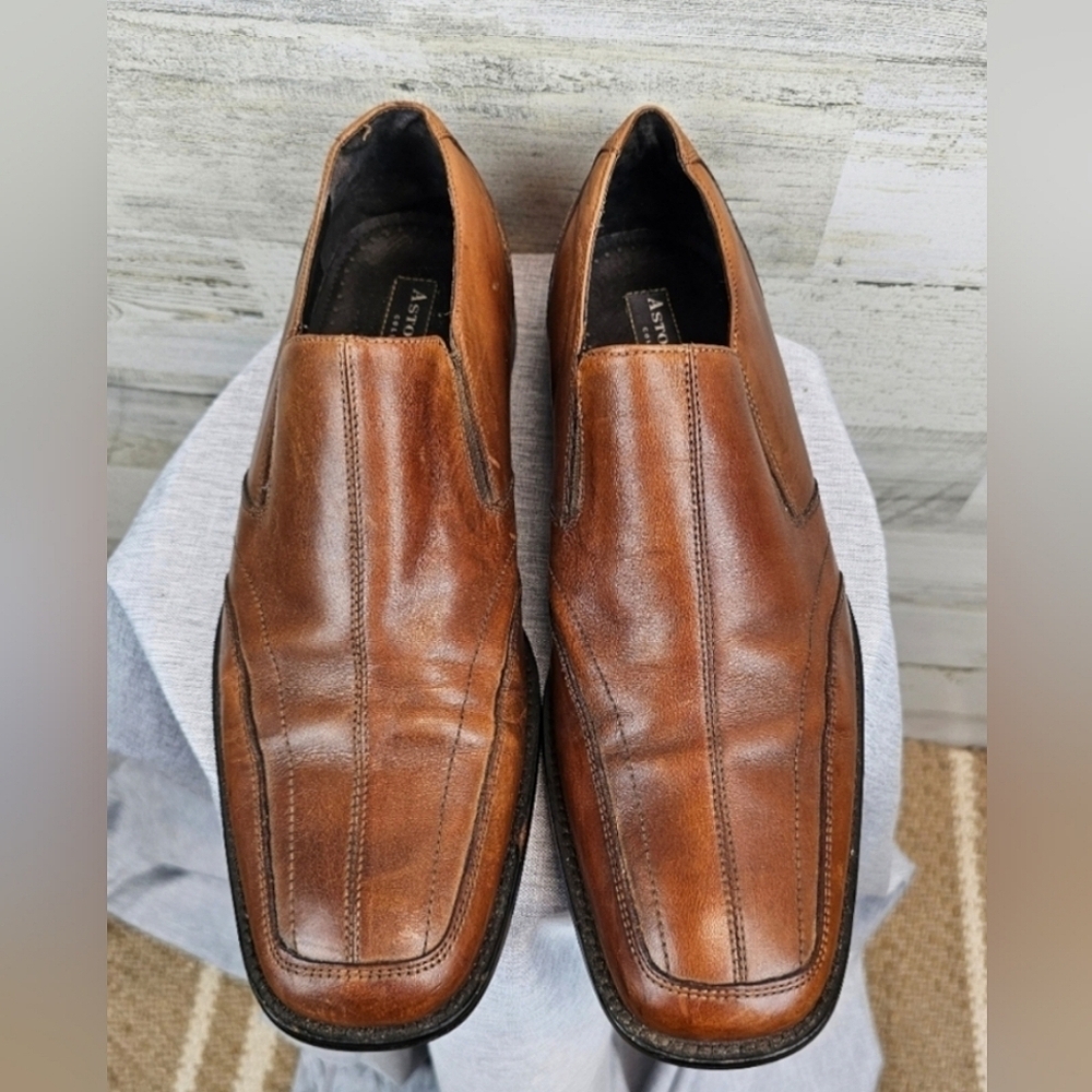 Aston Grey Collection Monterey Leather Loafers Mens Size 9 Cognac Slip On Dressy